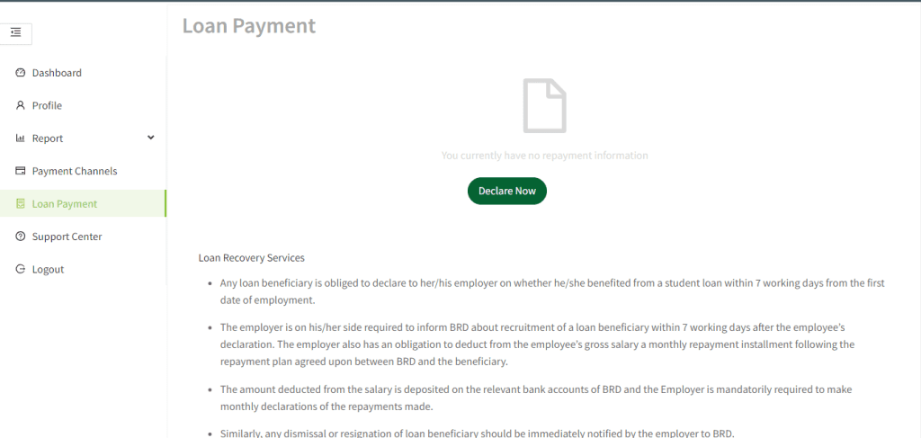 BRD MINUZA loan payment gateway