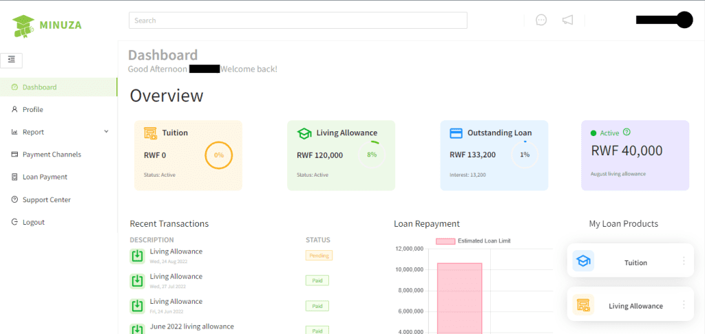 BRD MINUZA System student dashboard