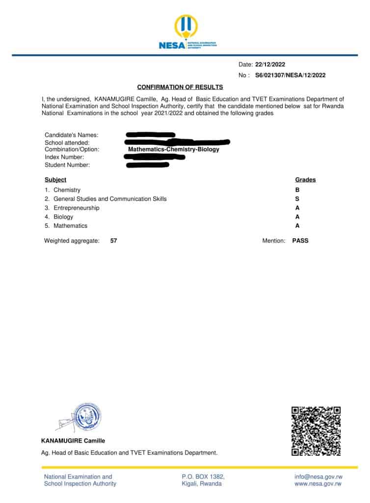 NESA S6 Result slip 2022 SIGNED and Stamped using SDMS